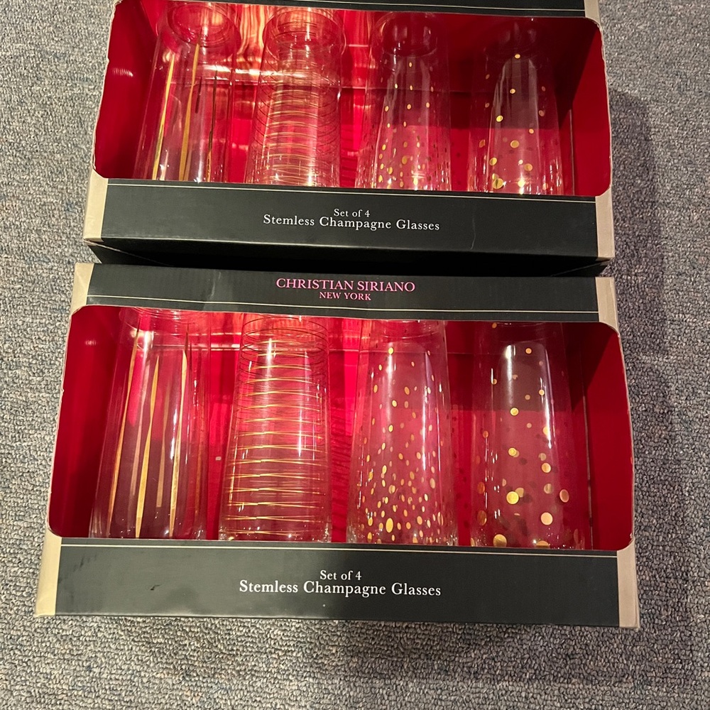 Christian Siriano Gold Dot and Stripe Stemless Glass Set (2)